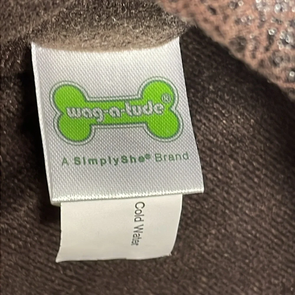 Wag-a-Tude‎ brown faux leather bomber dog jacket with Sherpa trim. Size Small.